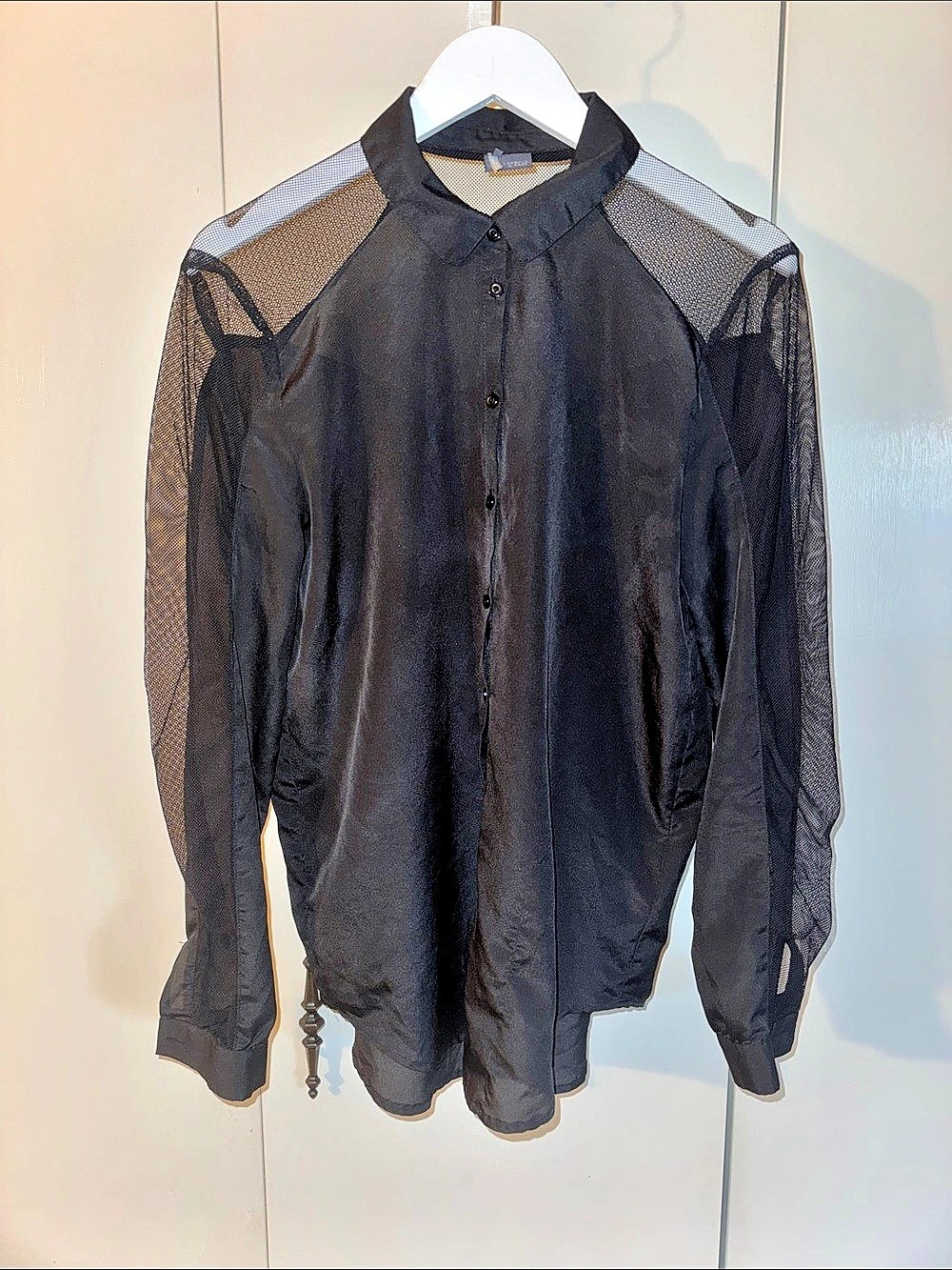 Black Mesh Sleeve & Shoulder Button Down Shirt